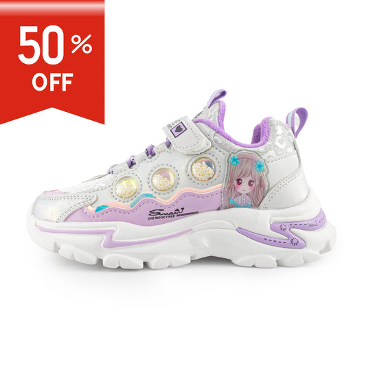 Youth Girls Sneaker With Cartoon Girl Print 1138 Purple