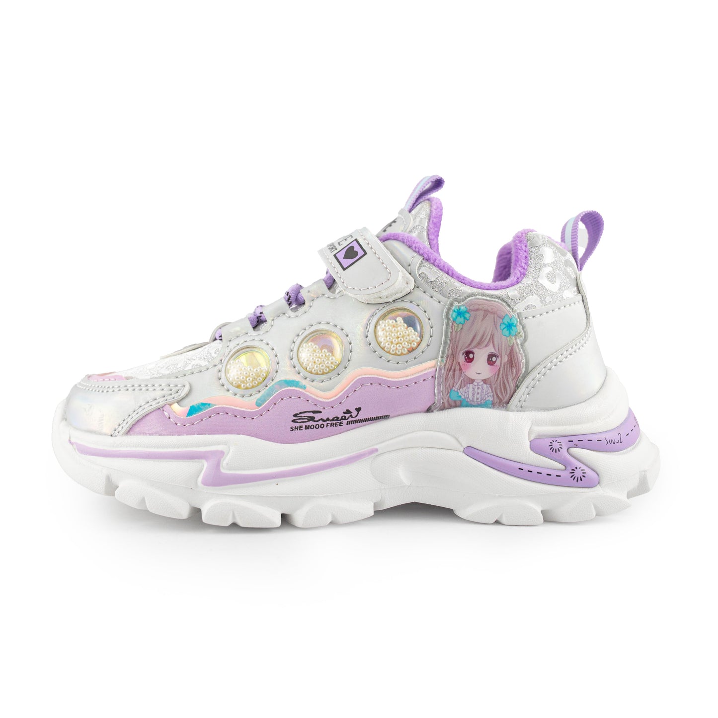 Youth Girls Sneaker With Cartoon Girl Print 1138 Purple