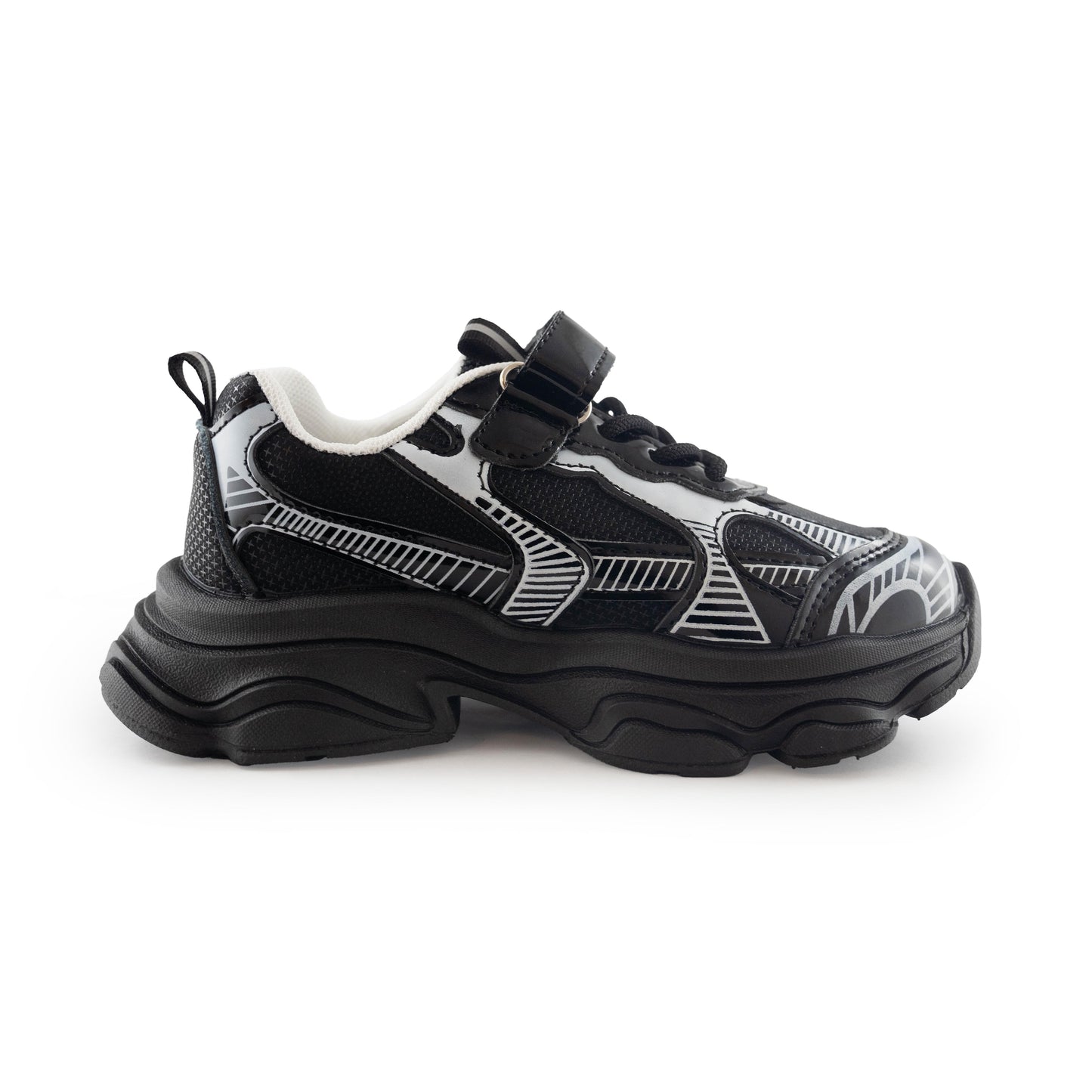 Kids' Chunky Sneakers – 128 Black & Silver Lightweight Shoes