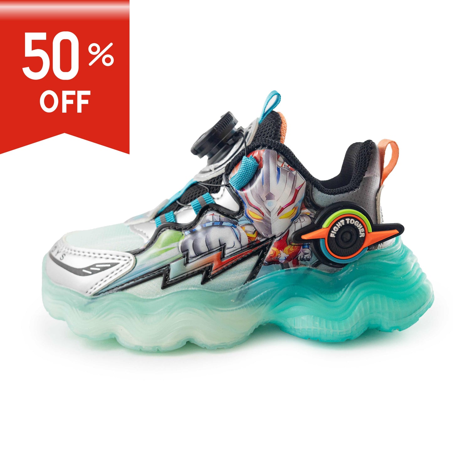 Kids' Superhero Rotary buckle LED Sneakers – M307 Green