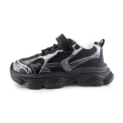 Kids' Chunky Sneakers – 128 Black & Silver Lightweight Shoes